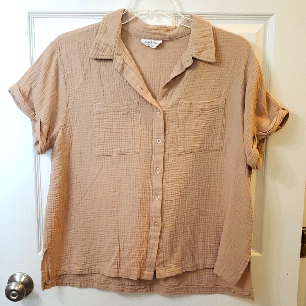 Jolie & Joy Casual Tan Button-Up Shirt 1x